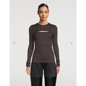 AGOLDE LYZA Women's Long Sleeve Cutout Top in Dark Brown sz S